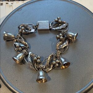 Sterling Silver Taxco Holly and Bells Bracelet